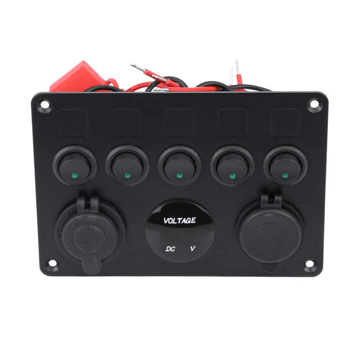 Kippschalter, 12-24V 5 Gang On/Off Kippschalter Panel Dual USB Voltmeter für Auto Boot Marine Truck(