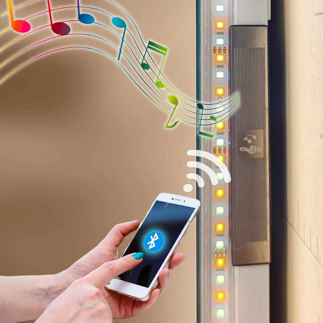 LISA Badspiegel mit Bluetooth und Steckdose 80x60 cm, LED Badezimmerspiegel mit Beleuchtung Dimmbar