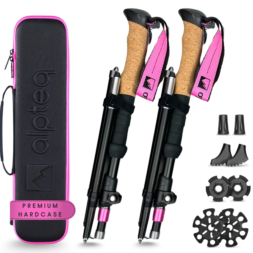 Alpteq® Wanderstöcke faltbar Carbon oder Aluminium mit Korkgriff | Bergsport Trekkingstöcke | Nordic