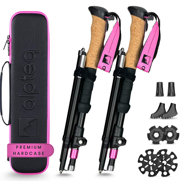 Alpteq® Wanderstöcke faltbar Carbon oder Aluminium mit Korkgriff | Bergsport Trekkingstöcke | Nordic
