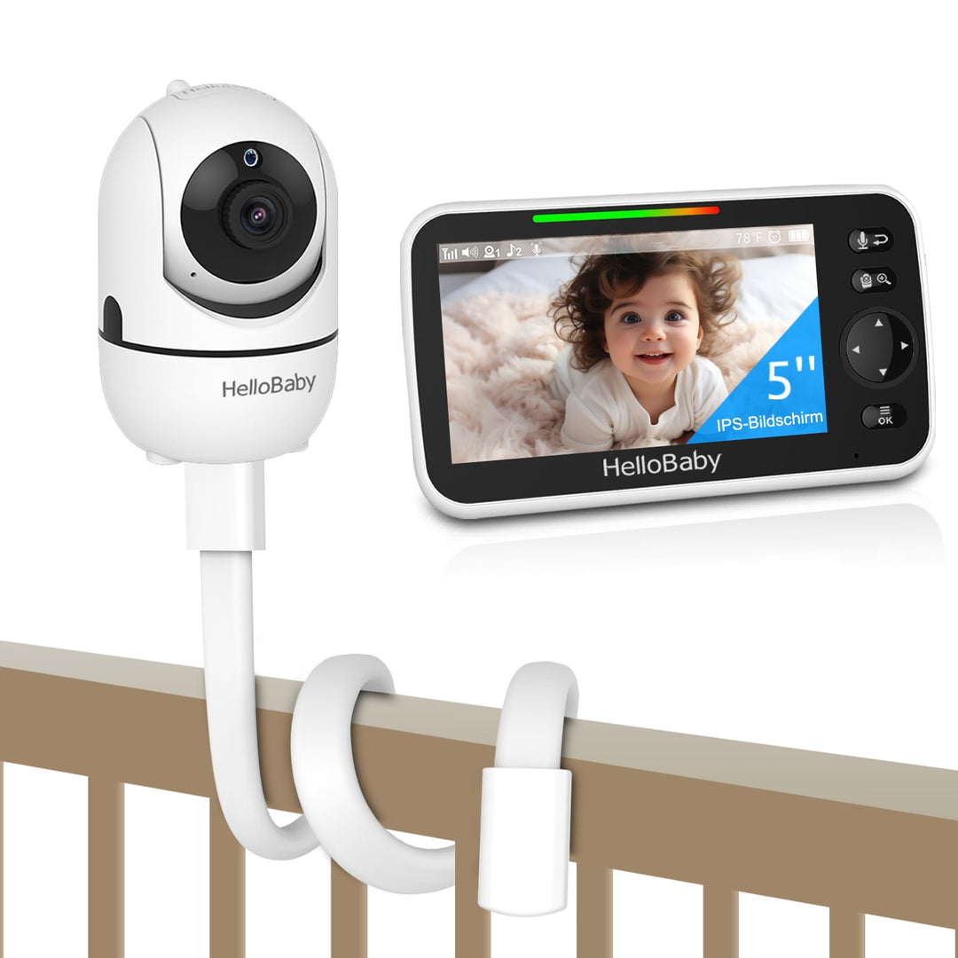 HelloBaby Babyfon ohne WLAN mit Halterung, 5-Zoll-IPS-Bildschirm und 30 Stunden Akkulaufzeit mit VOX