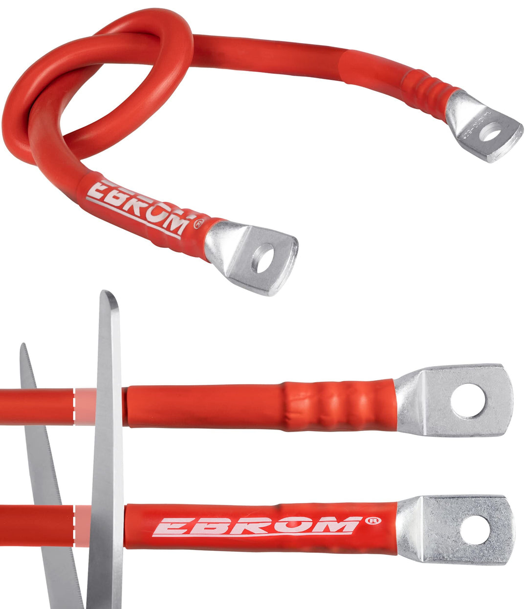 EBROM Hi-Flex Batteriekabel 70 mm² hochflexibel ROT: 30 cm Schuh 2 x M10 | 30cm bis 10m PLUSKABEL +