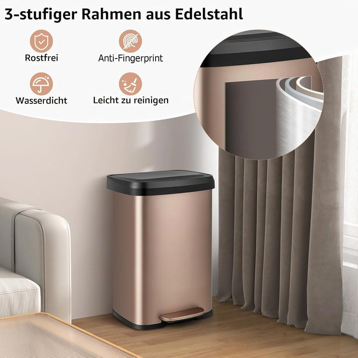 GIANTEX Mülleimer Küche 50 Liter, Abfalleimer mit Deckel &amp; Pedal, Küchenmülleimer aus Edelstahl &amp; Ku