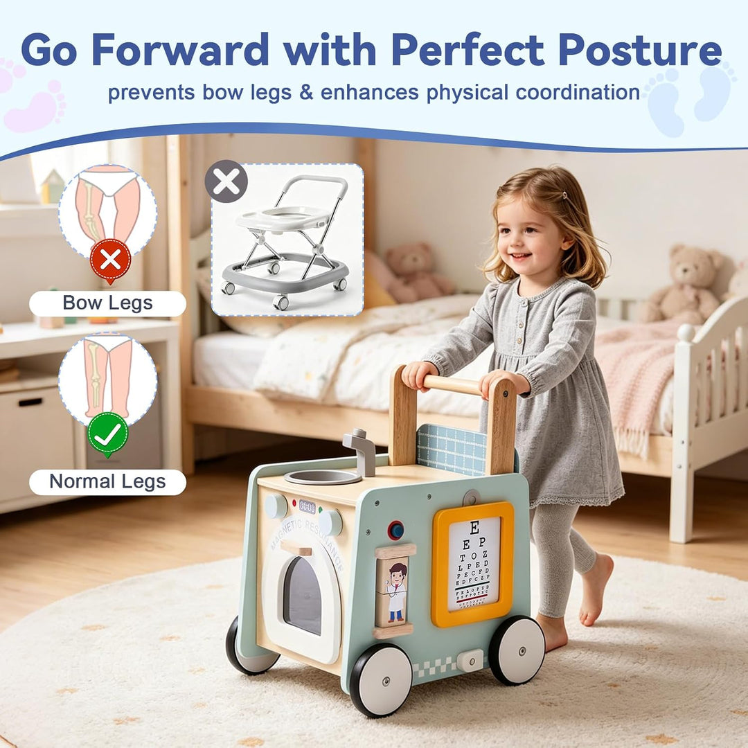 Lauflernwagen Holz Baby, Montessori Lauflernhilfe Baby Walker ab 6 Monate Laufwagen mit Rädern &amp; Dok