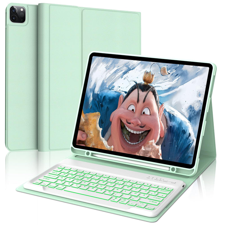 Hülle mit Tastatur für iPad Pro 12.9 (6/5/4/3 Gen), 7 Farben Beleuchtung, Deutsches QWERTZ, Magnetis