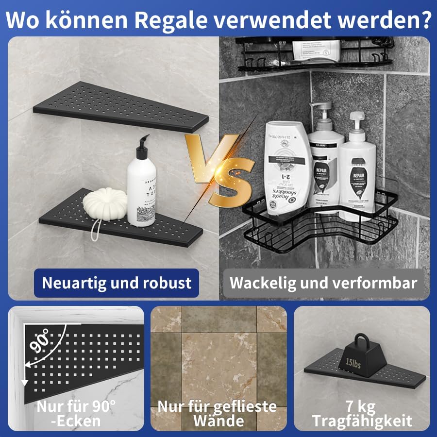 Eckablage Duschablage 304 Edelstahl ohne Bohren für Badezimmer Shampoo Halter Trapezförmiges quadrat