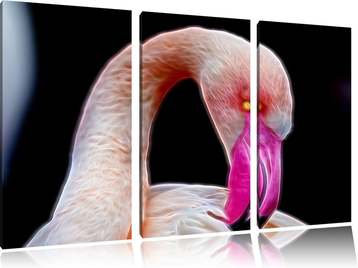 Dark Flamingo beim Putzen Spezial 3-Teiler Leinwandbild 120x80 Bild auf Leinwand, XXL riesige Bilder