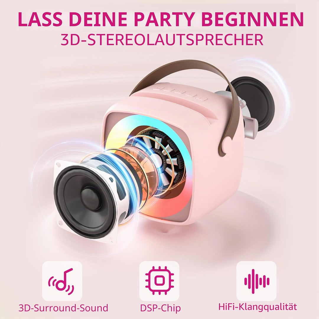 Karaoke Maschine 2 Mikrofone für Jungen Mädchen, tragbare Bluetooth-Lautsprecher mit dynamischen Lic