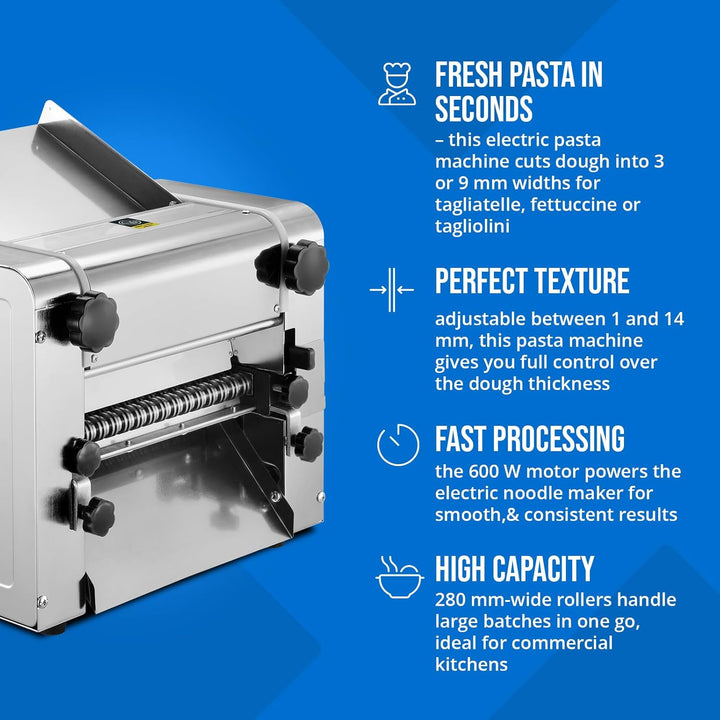 Royal Catering Elektrische Nudelmaschine 28 cm 600 W 1 bis 14 mm Teigstärke Teigausrollmaschine Past