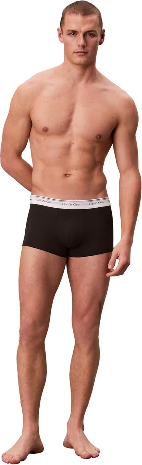 Calvin Klein Herren 3er Pack Boxershorts Low Rise Trunks Baumwolle mit Stretch M Black (Black/Wrappe