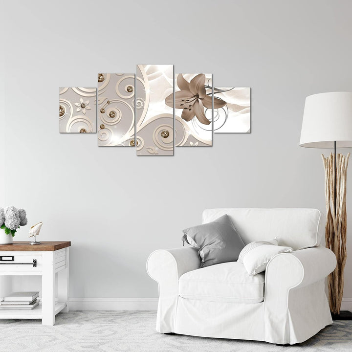 Runa Art Wandbilder Blumen Lilie 5 Teilig Bild auf Vlies Leinwand Deko Wohnzimmer Ornament Abstrakt
