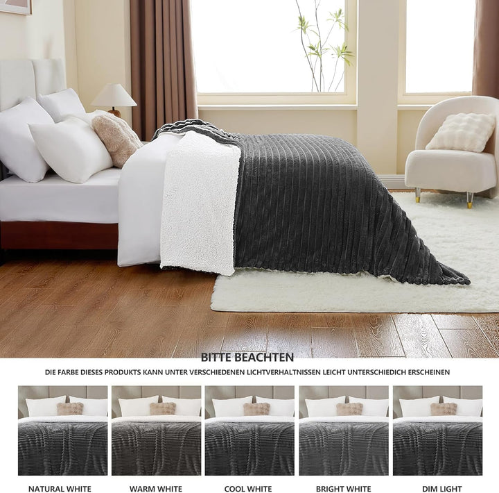 WAVVE Decke Sherpa Kuscheldecke Flauschig Grau - Extra Warme Dicke Weiche Grobe Kordecke Sofaüberwur