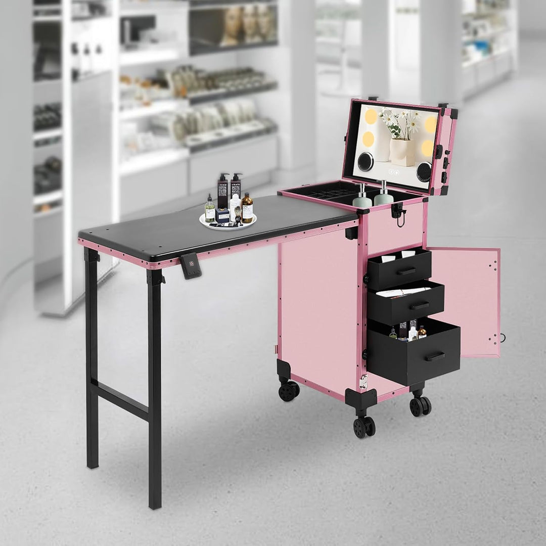 Professioneller Kosmetikkoffer Trolley 2 In 1 Schminkkoffer mit Tisch Bis 50KG Maniküre Tisch mit 3