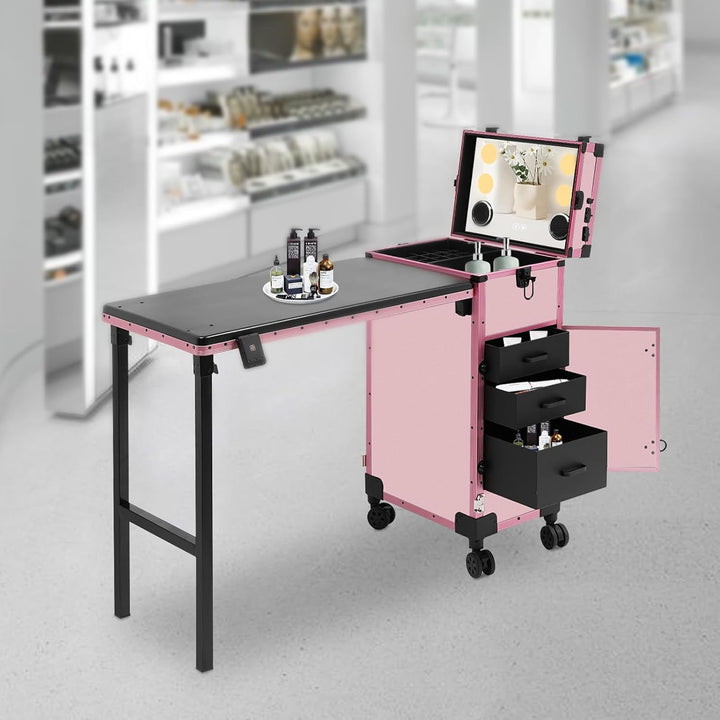 Professioneller Kosmetikkoffer Trolley 2 In 1 Schminkkoffer mit Tisch Bis 50KG Maniküre Tisch mit 3