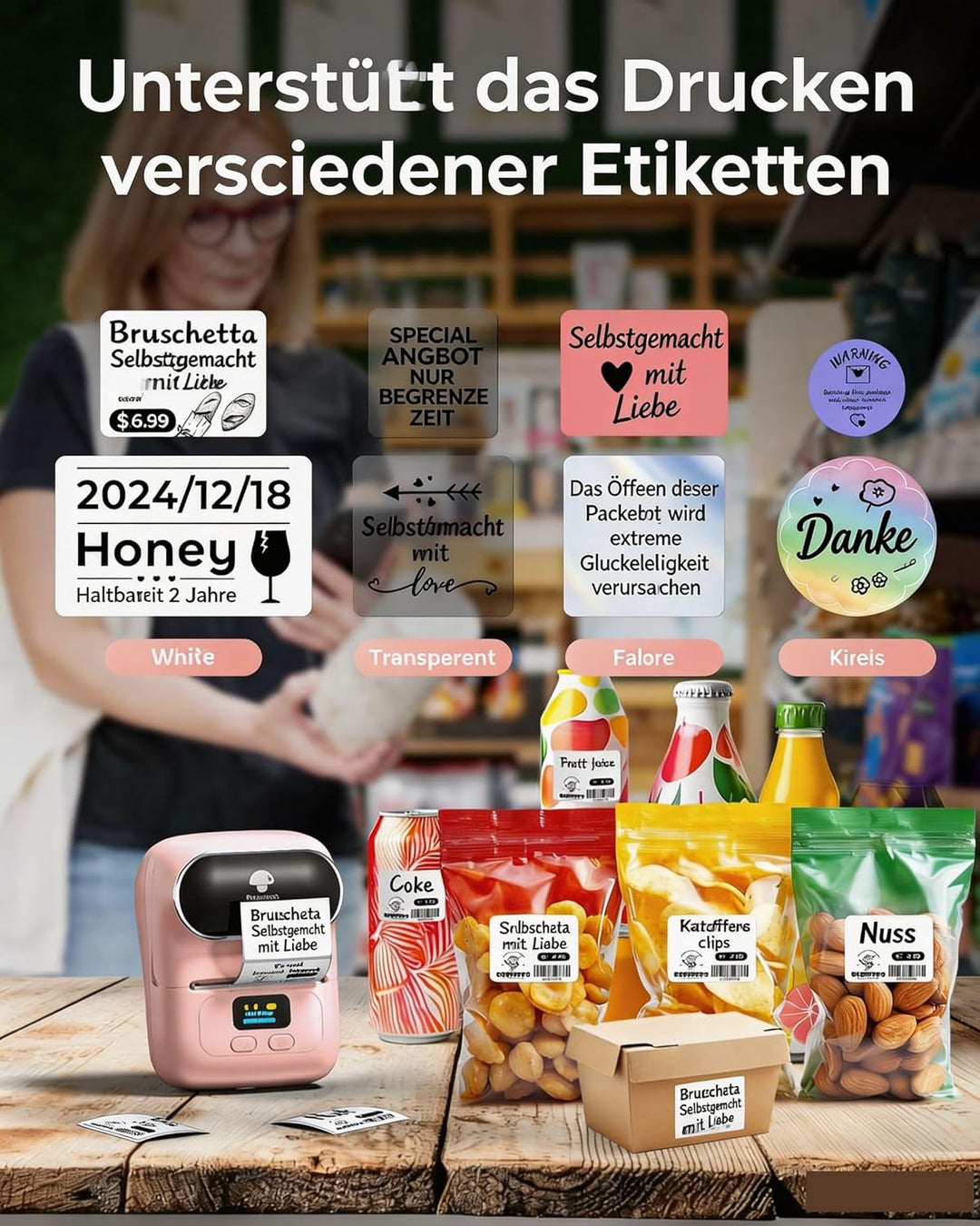 Phomemo M110 Bluetooth Etikettendrucker, Tragbarer Etikettiergerät Labeldrucker mit 3 Etikettenrolle