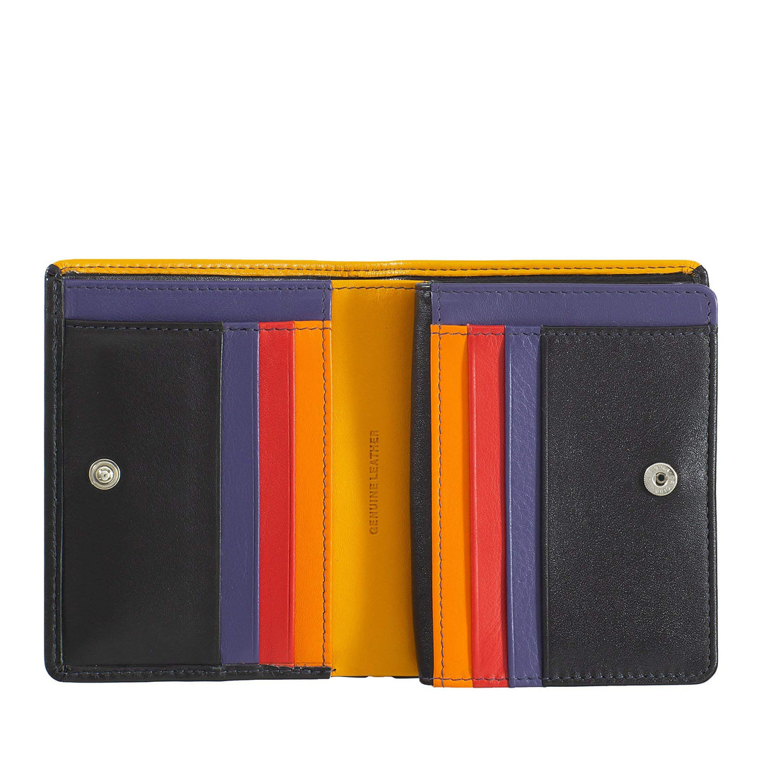 DUDU Kleine Damen-Brieftasche aus farbigem Leder mit Kartenfächern und Münzfach mit Reissverschluss