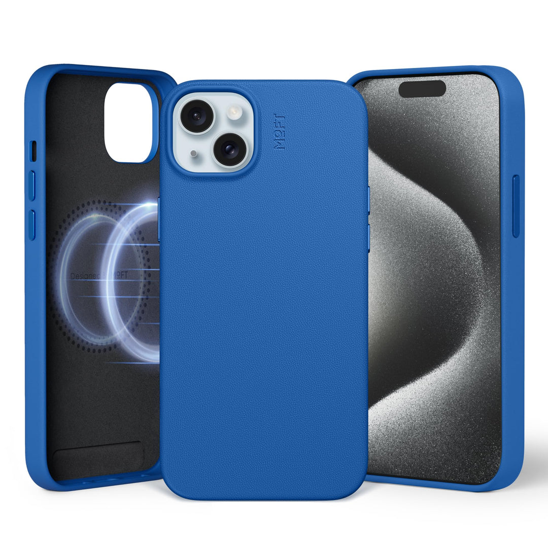 MOFT Magnetische Hülle für iPhone 15 Plus Kompatibel mit MagSafe, MOVAS Vegane Lederhülle, Weiches B