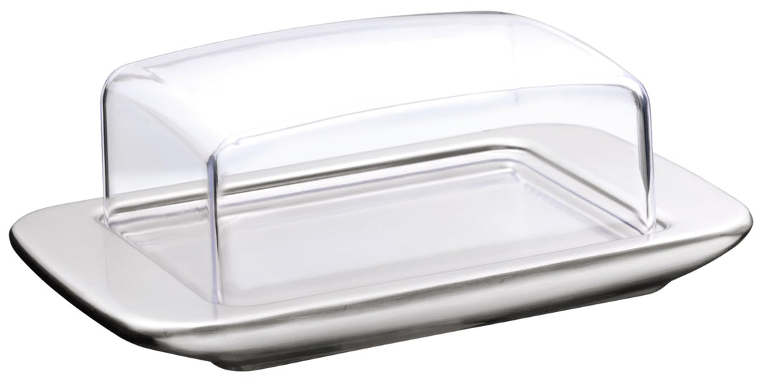 WMF loft Brunch Butterdose Edelstahl 11,5 x 16,8 cm, mit Kunststoffhaube, Cromargan Edelstahl mattie