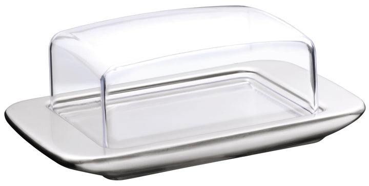 WMF loft Brunch Butterdose Edelstahl 11,5 x 16,8 cm, mit Kunststoffhaube, Cromargan Edelstahl mattie