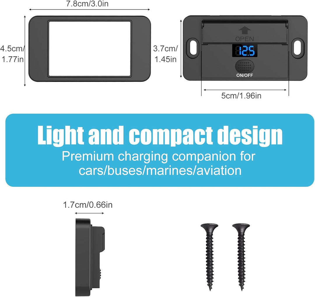 84W 4 Anschlüsse 12V USB-Anschluss, Aufputzmontage mit Voltmeter, 36W PD und Zwei 18W QC 3.0 – Leich
