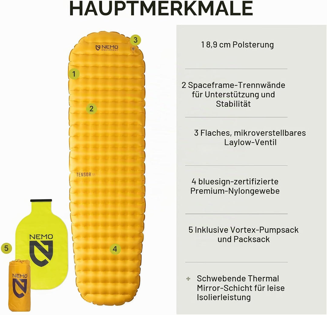 Nemo Tensor Trail Ultraleichte isolierte Isomatte Regular Mummy Regular Mummy (72 x 20 x 3,5), Regul