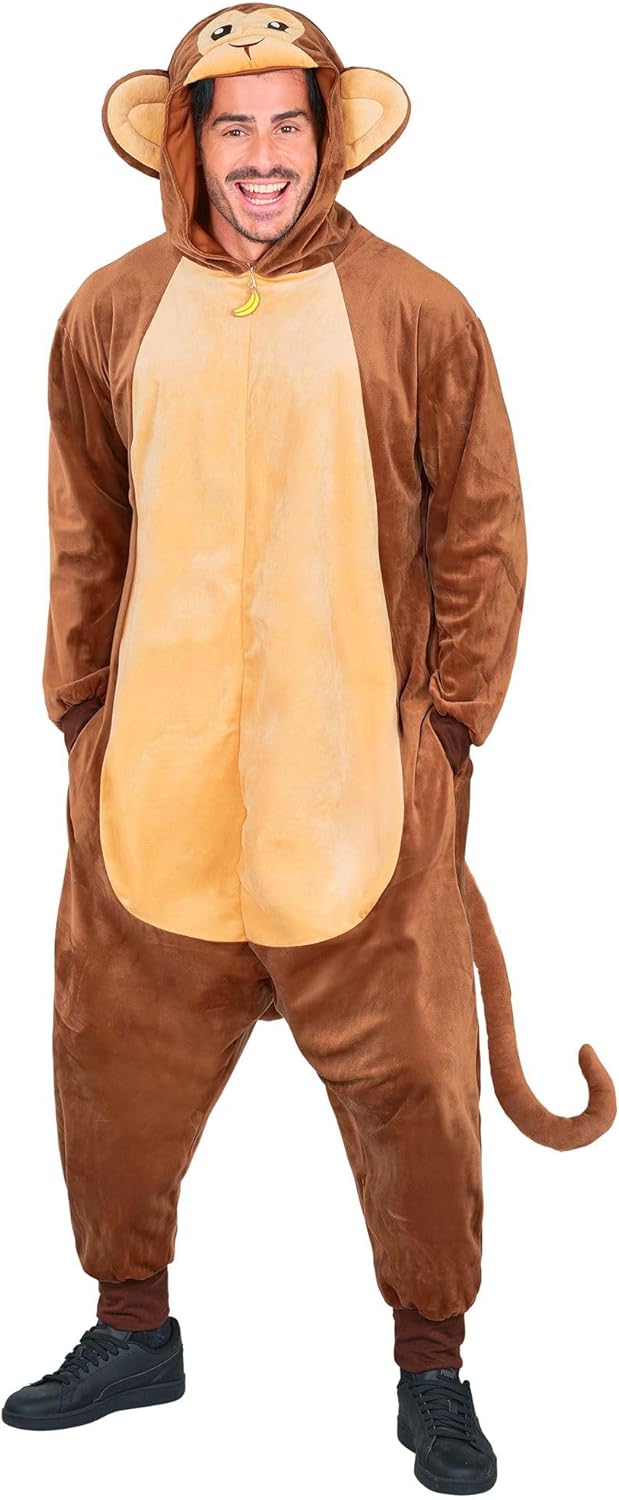 W WIDMANN MILANO Party Fashion - Tier Overall für Erwachsene, weicher Plüsch Jumpsuit mit Kapuze, Ti