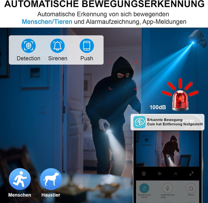 iPalamila Mini Kamera, Kamera Überwachung Innen WLAN 2,4/5 GHz, 2K HD Akku Überwachungskamera mit Be