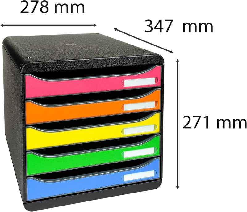 Exacompta 309798D Premium Ablagebox mit 5 Schubladen für DIN A4+ Dokumente. Stapelbare Schubladenbox