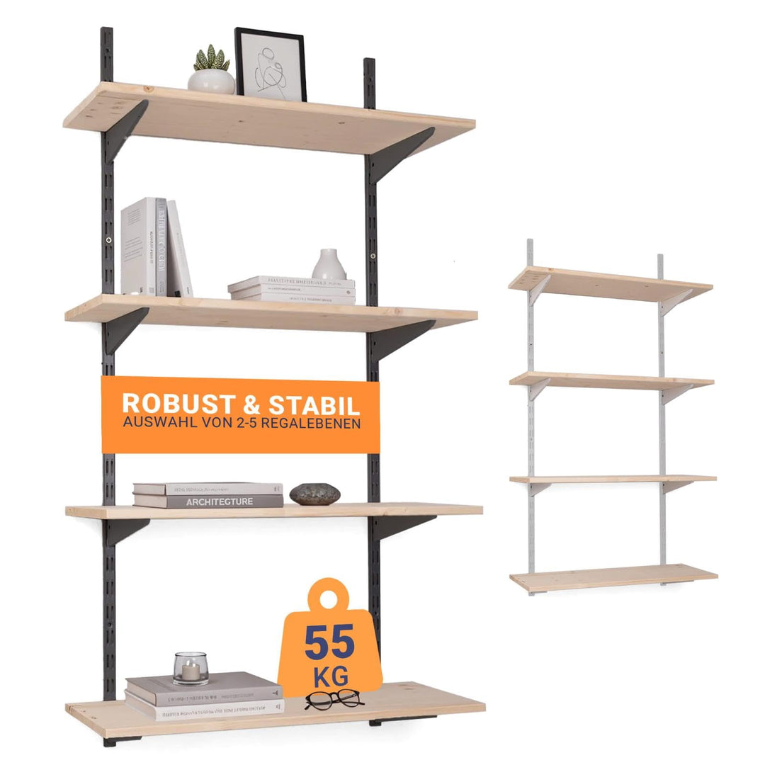 Wandregal Metall mit Boden · Regal in 50 Varianten · Höhe: 100 cm · 2 Ebenen in 80 x 20 cm (B x T) ·