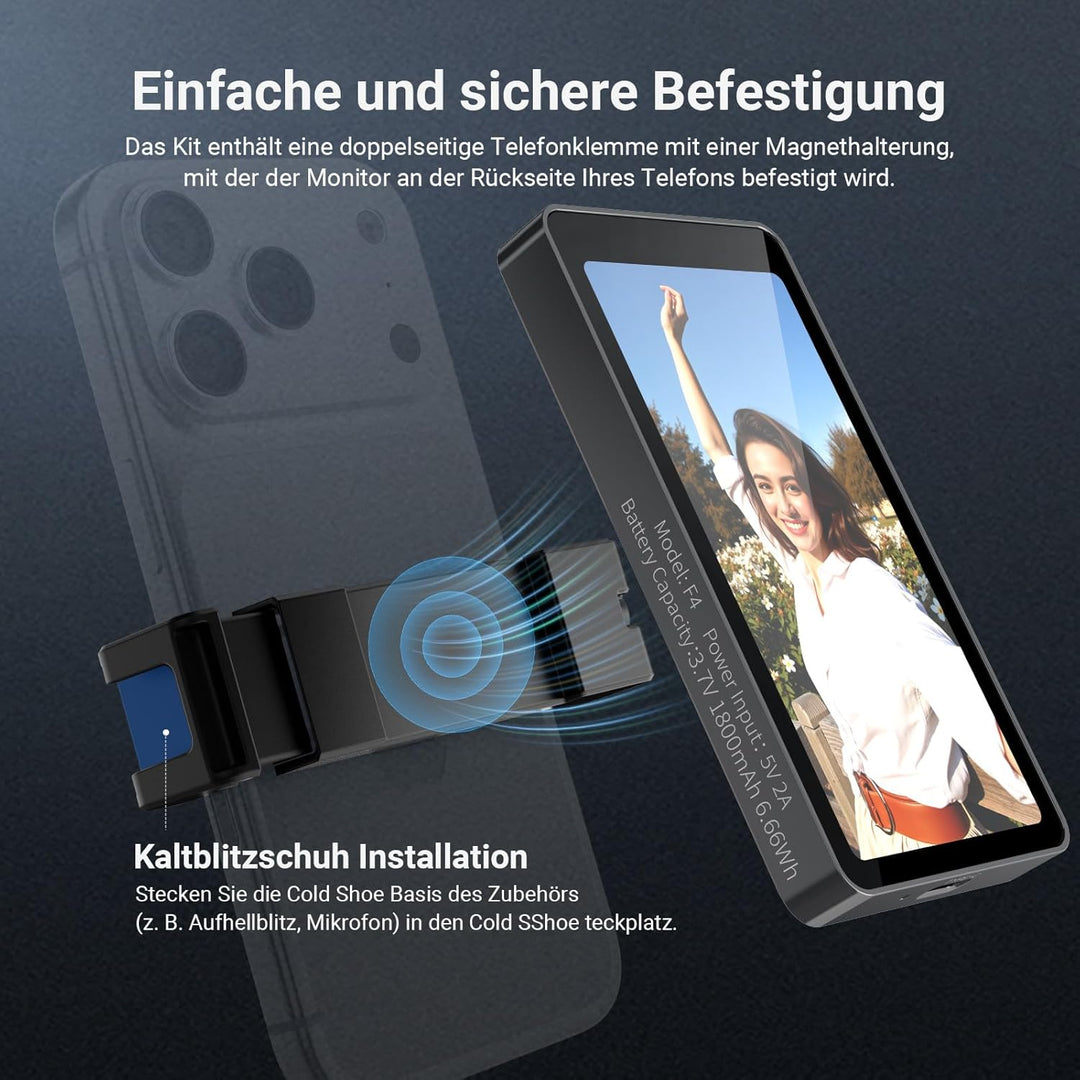 NEEWER 4" Monitor Selfie Handy Vlogging kompatibel mit iPhone, 500nit 1080x540p, kabelloser Monitor
