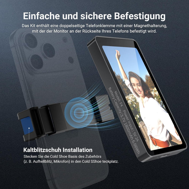 NEEWER 4" Monitor Selfie Handy Vlogging kompatibel mit iPhone, 500nit 1080x540p, kabelloser Monitor