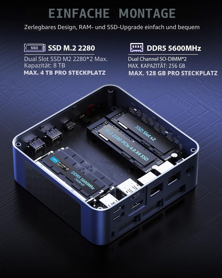BOSGAME P3 Mix Mini PC, AMD Ryzen 5 7640HS (bis zu 5,0 GHz), 16 GB DDR5 512 GB SSD, USB4 40 Gbps & 4