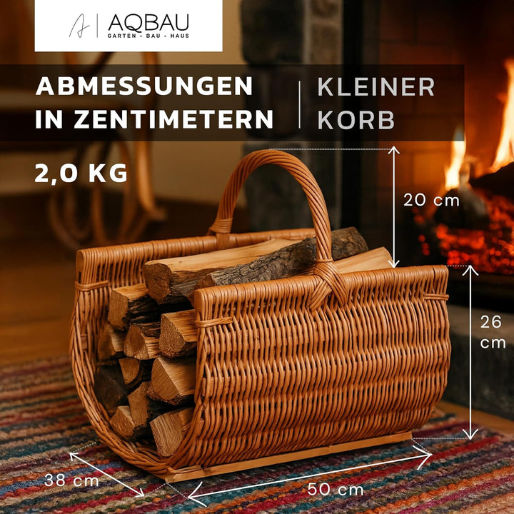 2er-Set Kaminholzkorb aus Weide mit Holzleisten und Jute-Einlage – Handgeflochtener Brennholzkorb fü