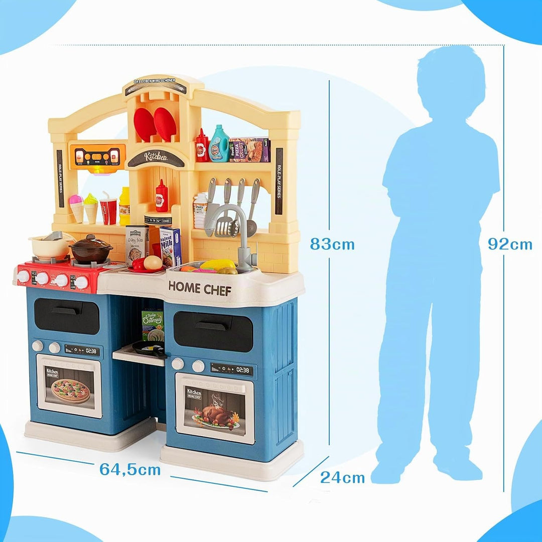 COSTWAY 69 TLG. Kinderküche mit Lichter &amp; Dampf &amp; Musik &amp; Sound, Spielküche inkl. Zubehör, Kinderspi