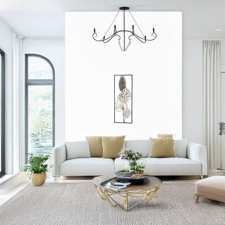 Kobolo Wandbild Monstera, 29x74x3 cm, Metall, schwarz-gold-weiss, modernes Metallbild, stilvolle Wan