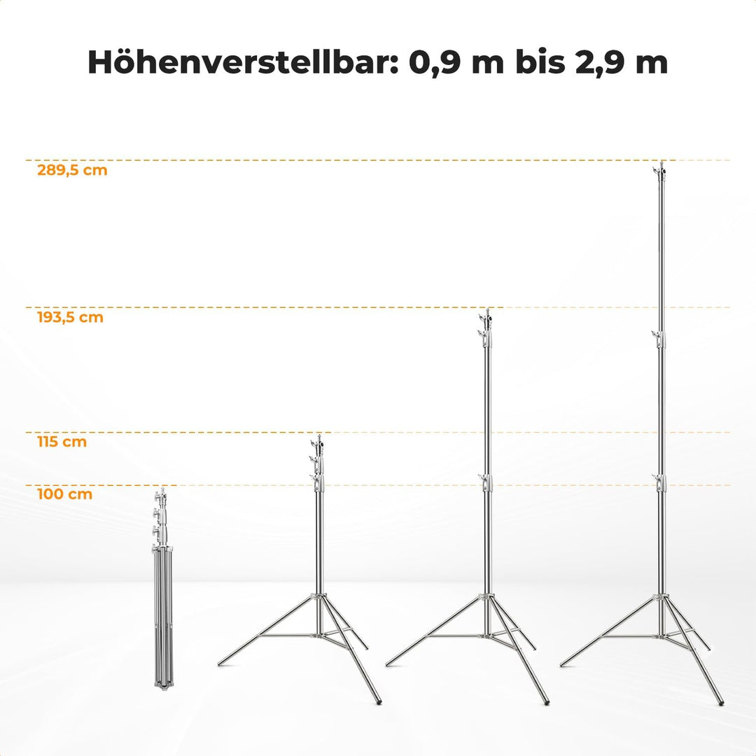 K&amp;F CONCEPT 280cm Lichtständer Licht Stativ Edelstahl federbelastet, faltbares Fotostativ mit stärke