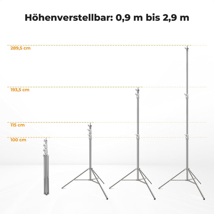 K&amp;F CONCEPT 280cm Lichtständer Licht Stativ Edelstahl federbelastet, faltbares Fotostativ mit stärke