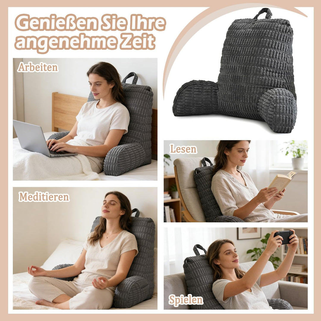 Lesekissen für Bett Und Sofa, Rückenkissen Sofa für Erwachsene mit Armlehne, RückenstüTze Abnehmbar