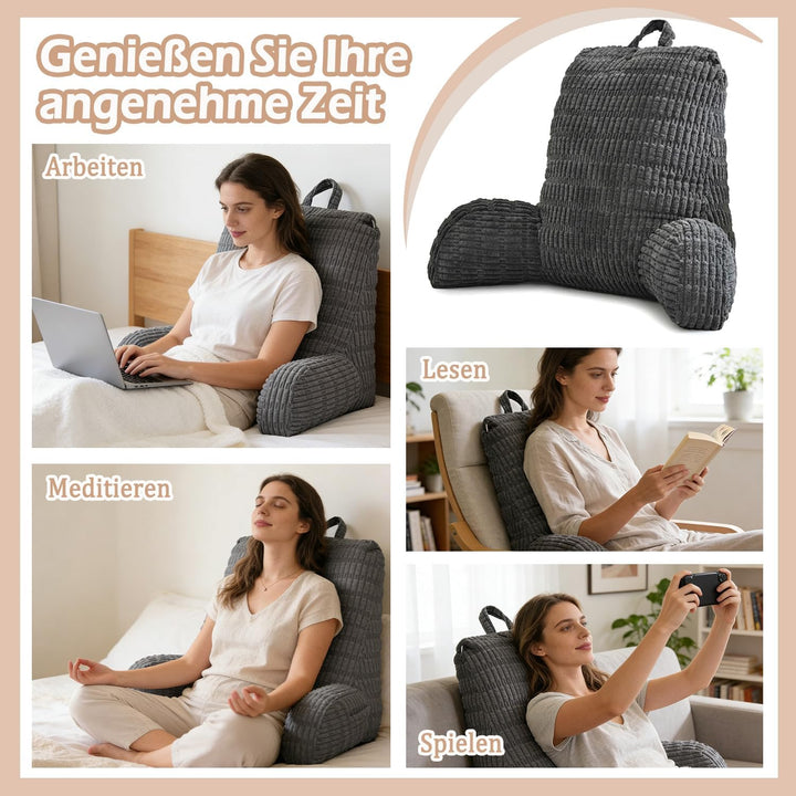 Lesekissen für Bett Und Sofa, Rückenkissen Sofa für Erwachsene mit Armlehne, RückenstüTze Abnehmbar