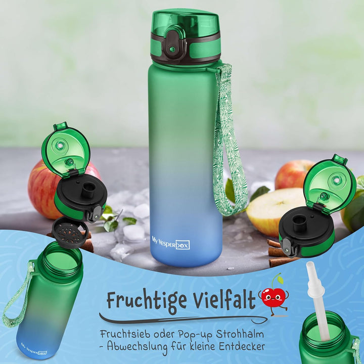 My Vesperbox – Minny - Kinder Trinkflasche auslaufsicher – 350ml, 500ml, 750ml – mit Strohhalm oder