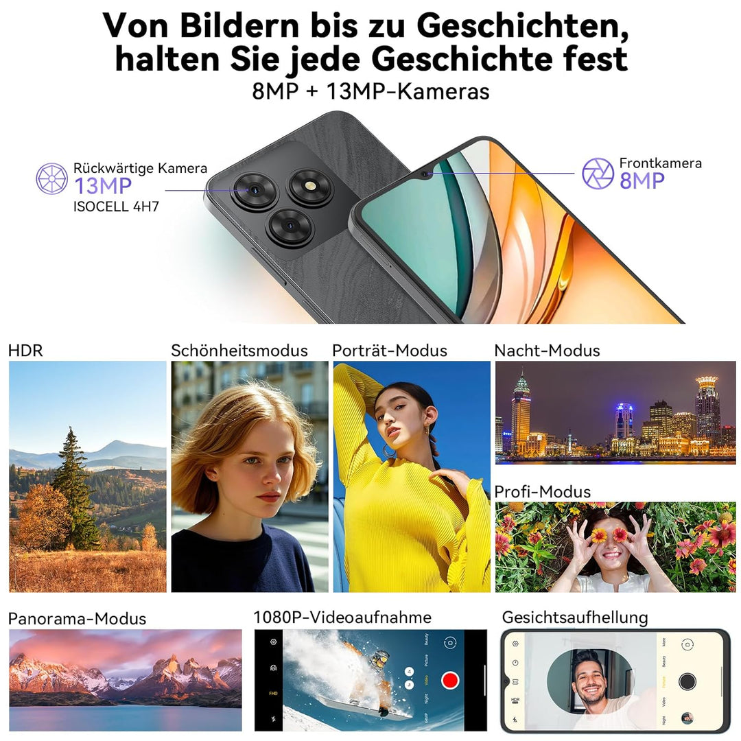OSCAL Flat 2C Handy Ohne Vertrag Android 14, 6GB+64GB/2TB TF, Octa-Core 6,56" HD+, 5000mAh Akku, 13M
