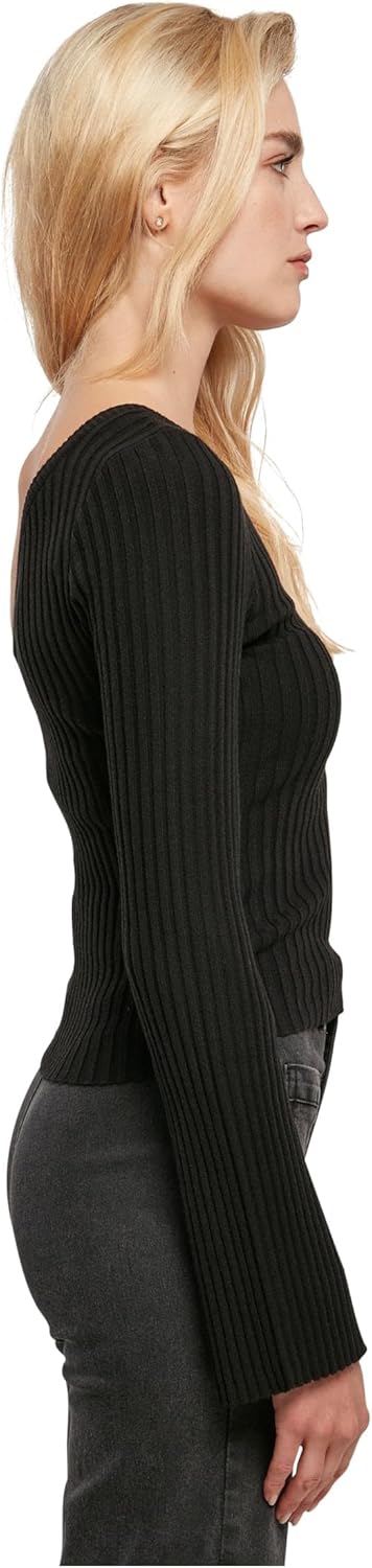 Urban Classics Damen Ladies Short Rib Knit One Sleeve Sweater Sweatshirt XS Schwarz, XS Schwarz