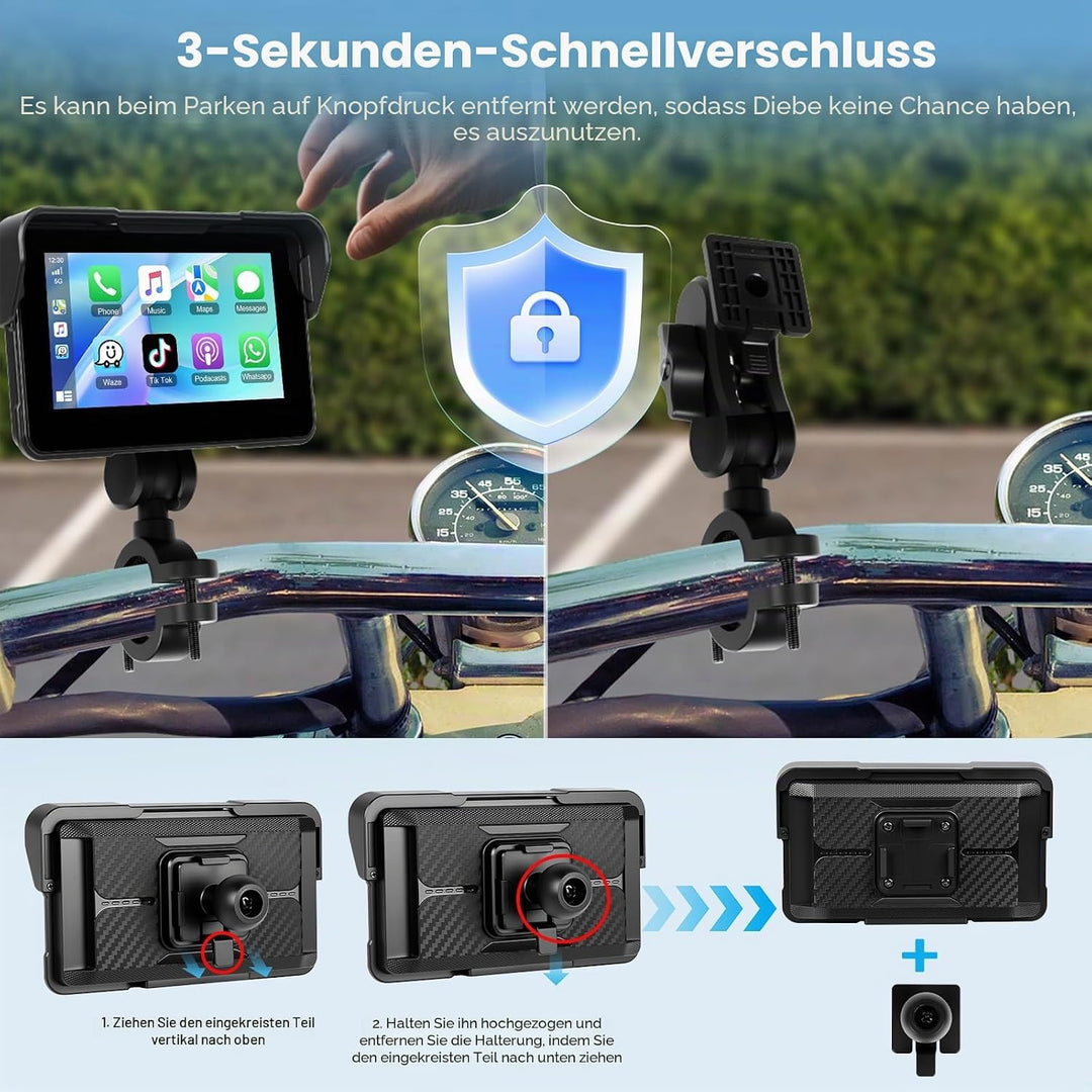 Motorrad-Navigation Mit Wireless Apple Carplay Android Auto, 5-Zoll HD Touchscreen Portables Autorad