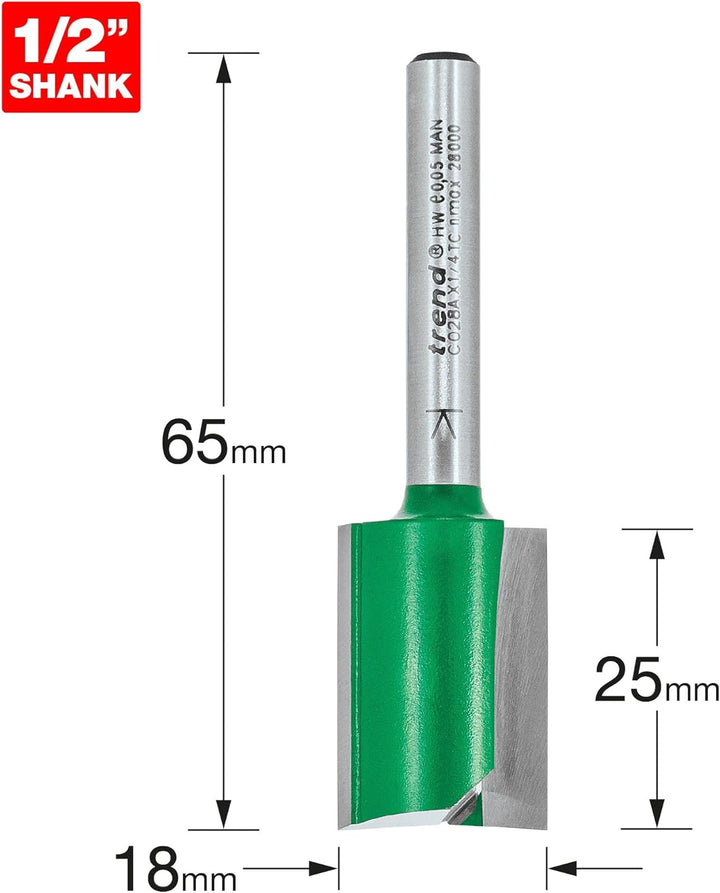 Trend CraftPro Zweischneidiger Spiralnutfräser, 1/4 Zoll Schaft, 18 mm Schnittdurchmesser & 25 mm Sc
