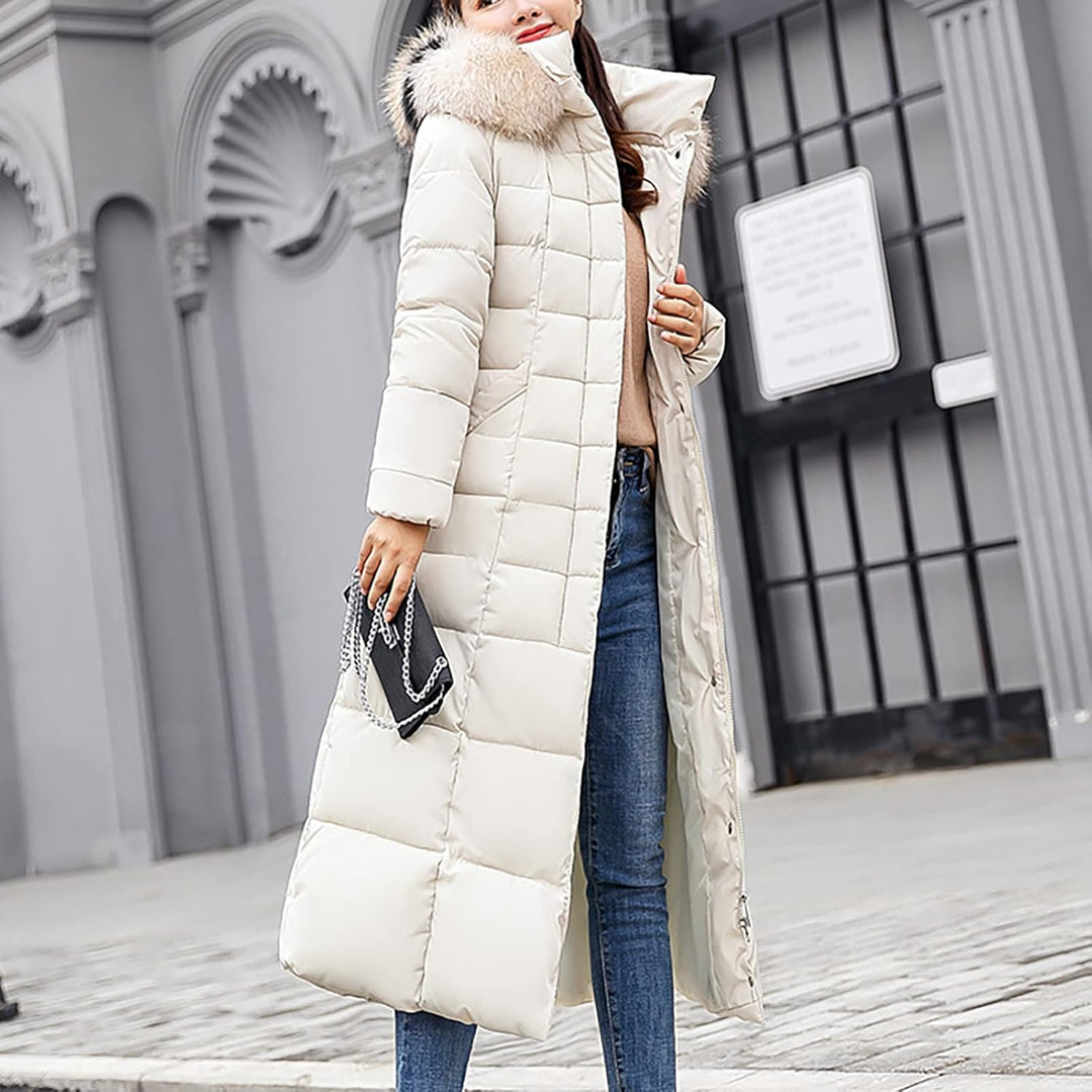Ansenesna Steppjacke Damen Lang Mit Fellkapuze Winter Elegant Winterjacke Frauen Kapuze Dicke Daunen