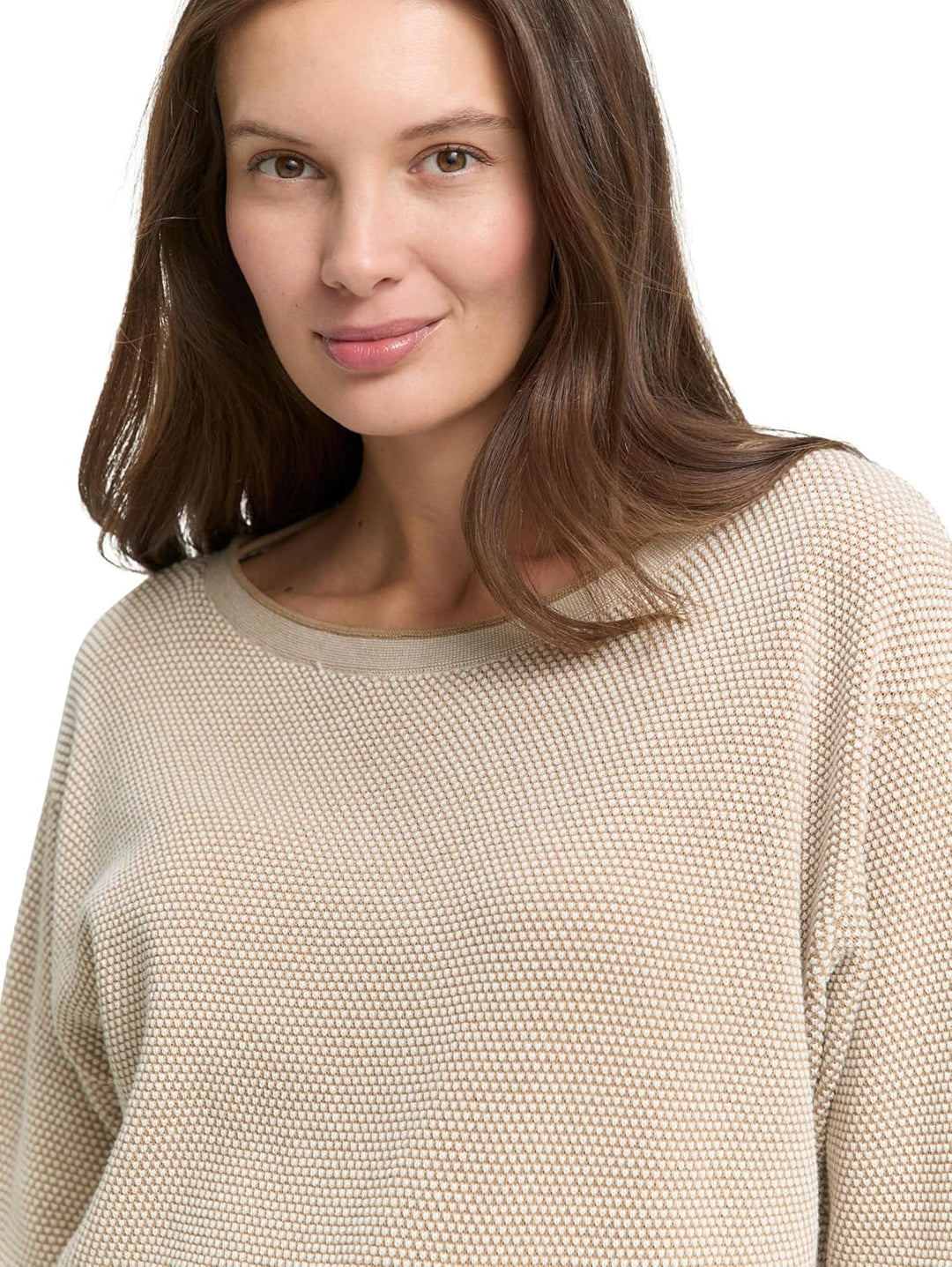 TOM TAILOR Damen Strickpullover aus Bio-Baumwolle XS 30438 - Beige Bubble Structure, XS 30438 - Beig
