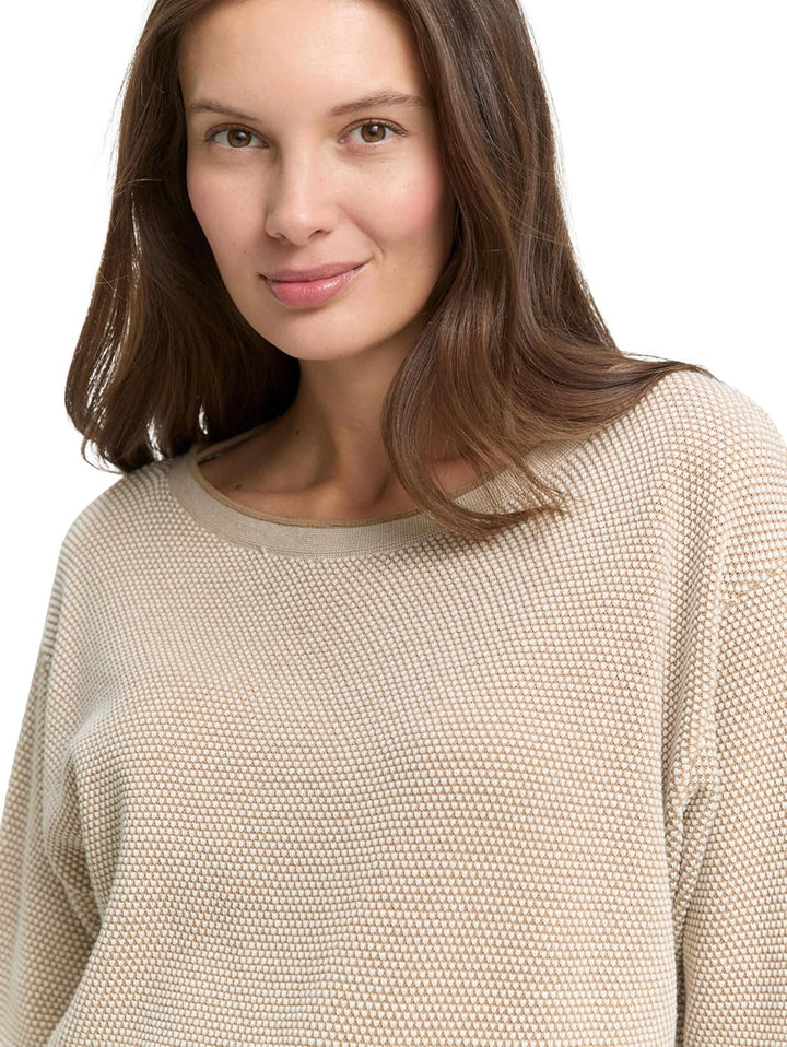 TOM TAILOR Damen Strickpullover aus Bio-Baumwolle XS 30438 - Beige Bubble Structure, XS 30438 - Beig