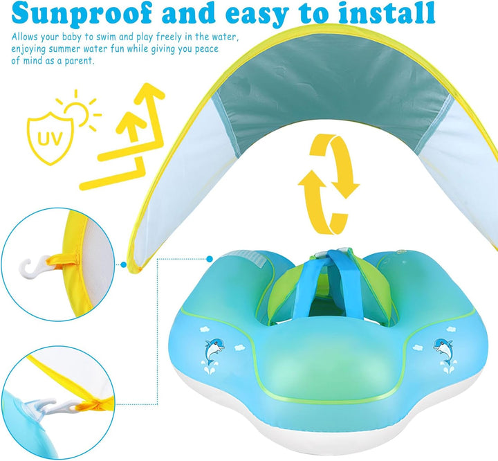ACTOYS Schwimmreifen Baby, Schwimmring Baby, Baby Schwimmring mit Sonnendach, Schwimmhilfe Baby Schw