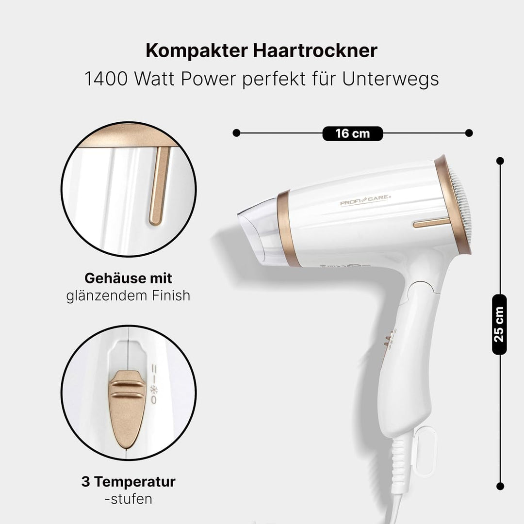 ProfiCare® Haartrockner klappbar | Hair Dryer 1400W | platzsparend mit Klappgriff | kompakter Airsty