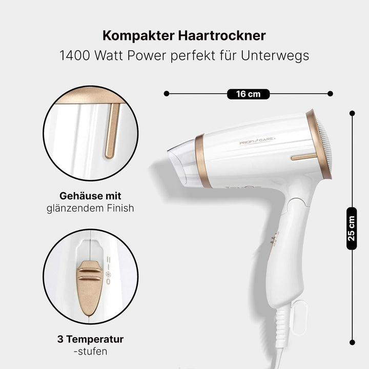 ProfiCare® Haartrockner klappbar | Hair Dryer 1400W | platzsparend mit Klappgriff | kompakter Airsty